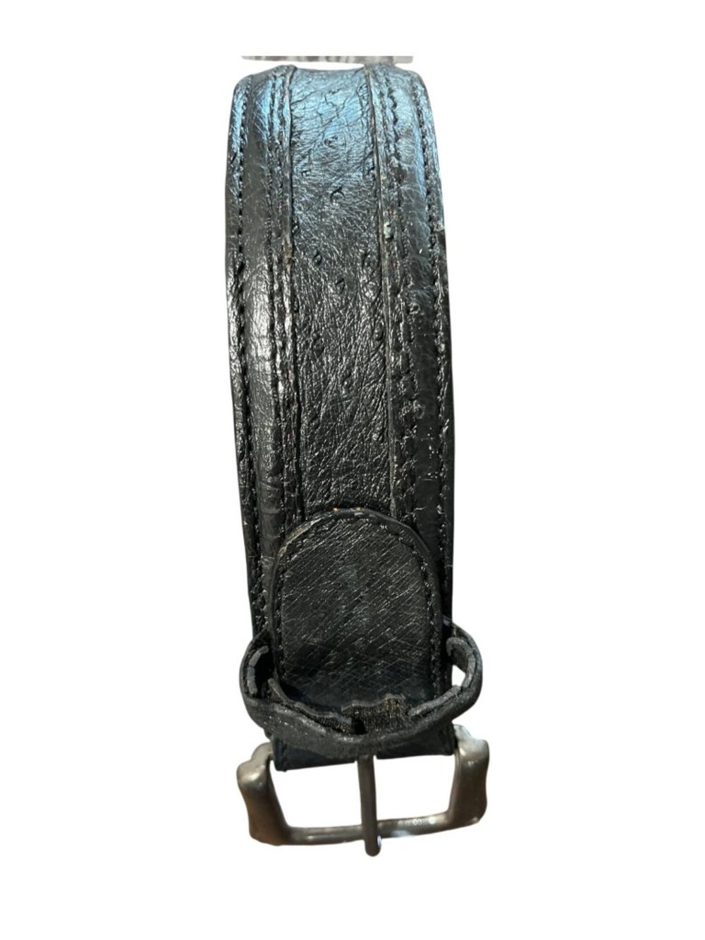 Belt By Cuadra Genuine Ostrich Skin Mens Size 38 Black With Metal Buckle 15088 - Picture 2 of 8
